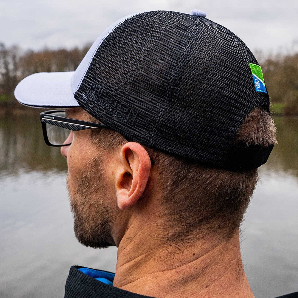 Preston Innovations Black Mesh White Cap detail 3